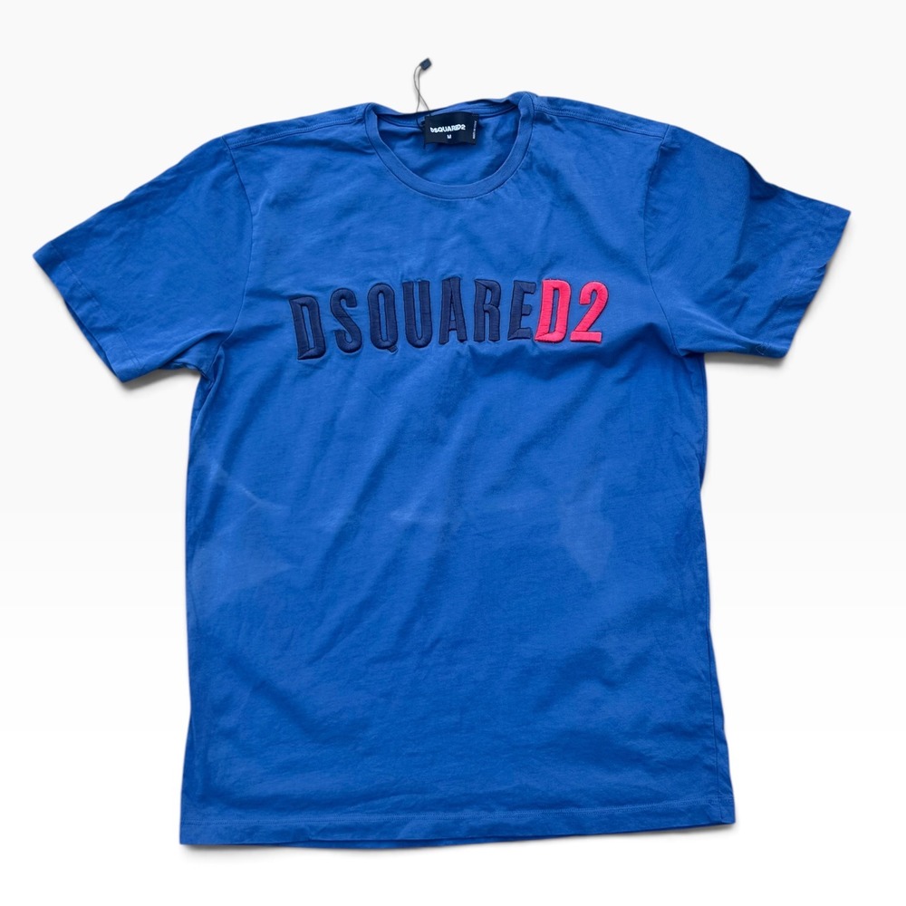 Dsquared2 Mens Blue Embroidered Logo T-Shirt Size M Made in Italy Streetwear